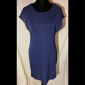Sheer sparkle navy blue shift dress